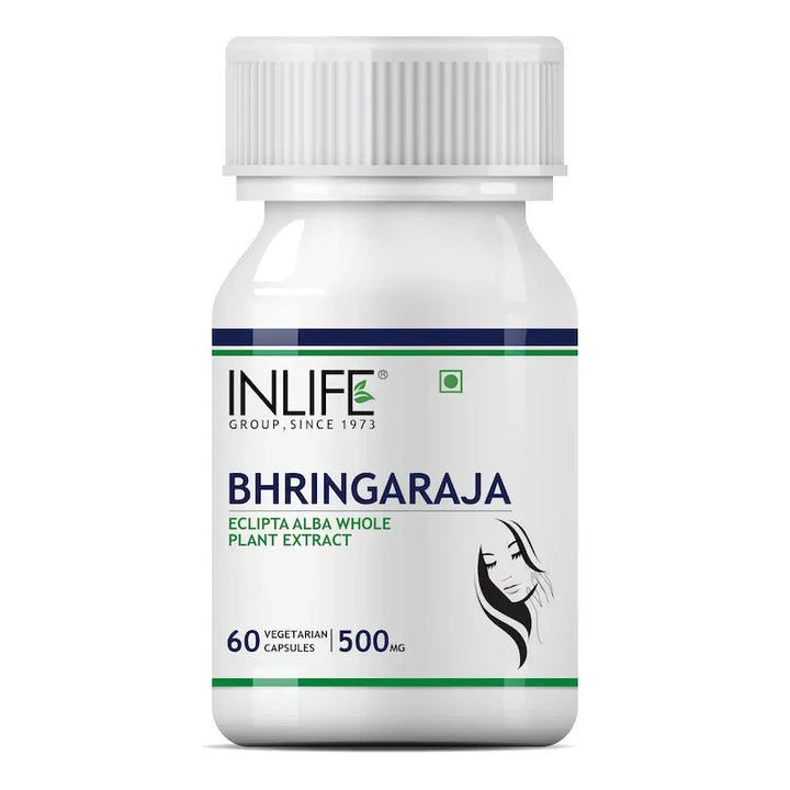 INLIFE Bhringraj Capsules for Hair | Whole Plant Extract Supplement | Eclipta Alba | Supports Healthy Hair for Women & Men, 500mg