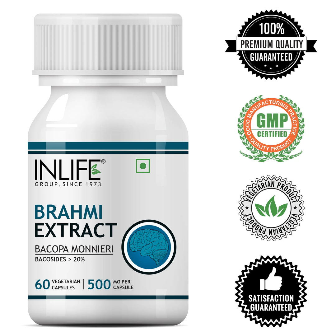 INLIFE Brahmi Capsules 500mg | Bacopa Monnieri Extract | Bacosides 25% I Ayurvedic Herbal Supplement