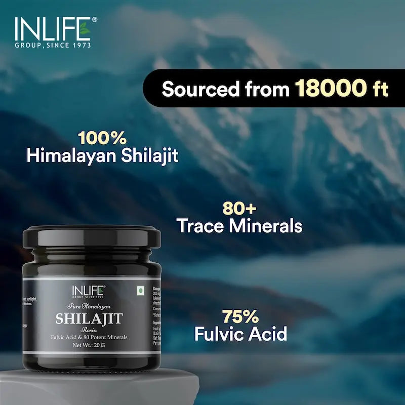 INLIFE Shilajit Resin 20g | Original Himalayan & Natural Shilajeet for Strength, Endurance & Stamina | 75% Fulvic Acid