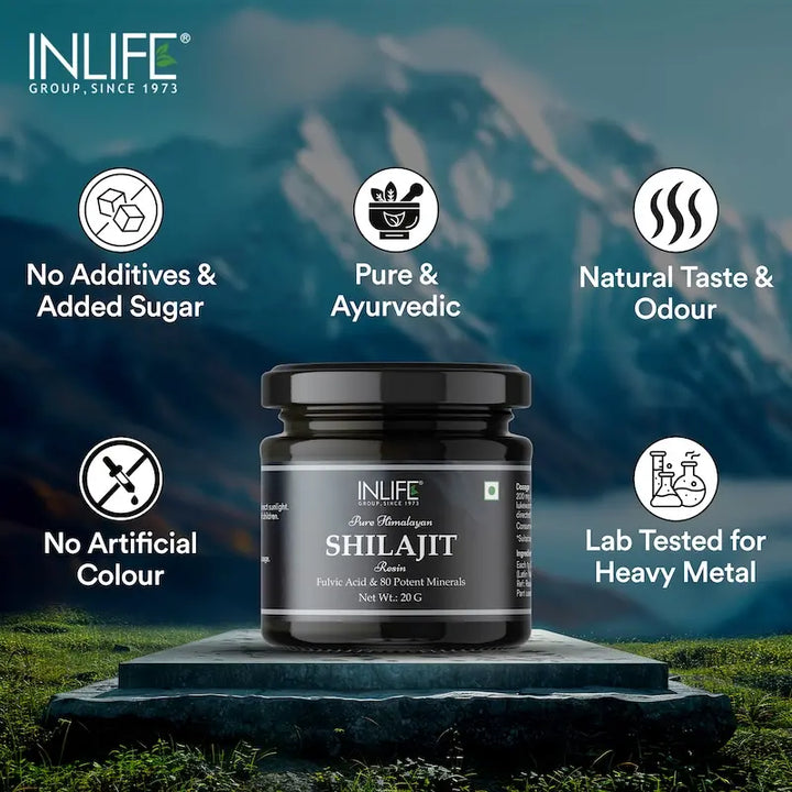 INLIFE Shilajit Resin 20g | Original Himalayan & Natural Shilajeet for Strength, Endurance & Stamina | 75% Fulvic Acid