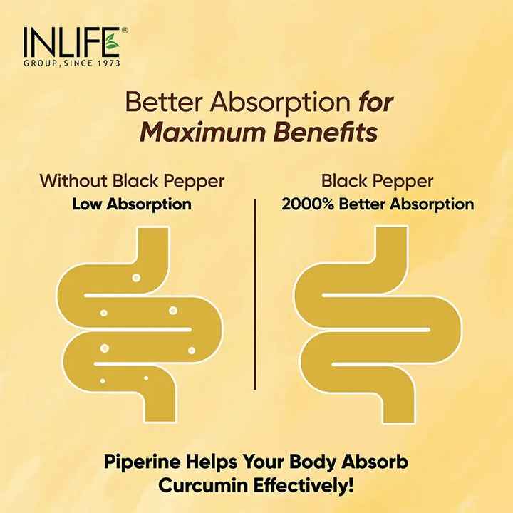 INLIFE Turmeric Curcumin Supplement with Ginger & Black Pepper | Vegetarian Tablets