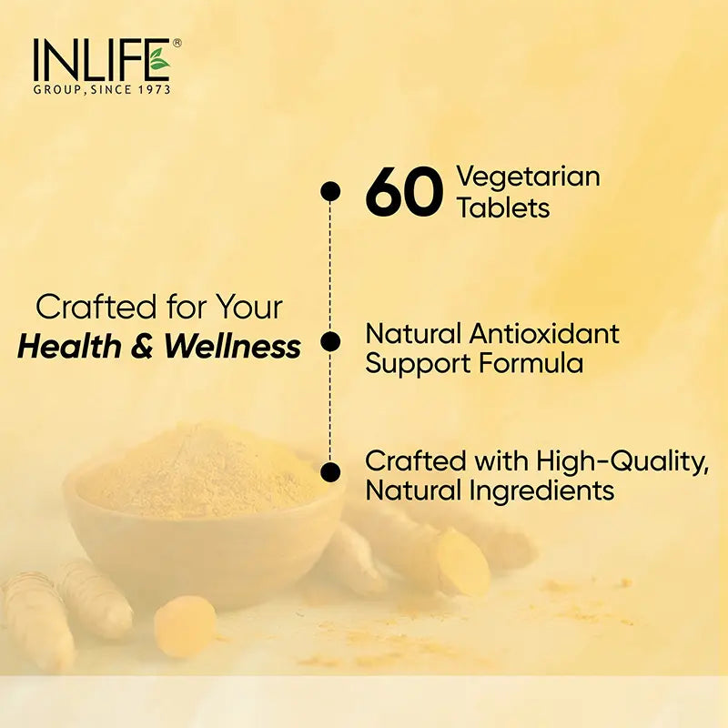 INLIFE Turmeric Curcumin Supplement with Ginger & Black Pepper | Vegetarian Tablets