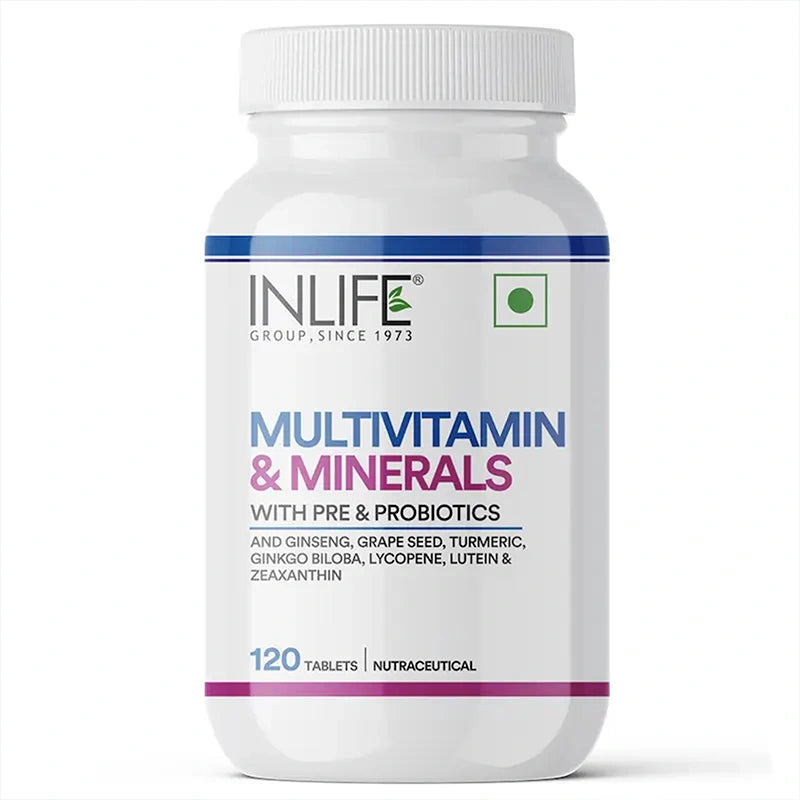 INLIFE Multivitamin Tablets For Men & Women with Ginseng & Prebiotic Probiotic | Multivitamin Supplement with Vitamin B12, C, D, E, Zinc & Biotin Nutrition Tablet