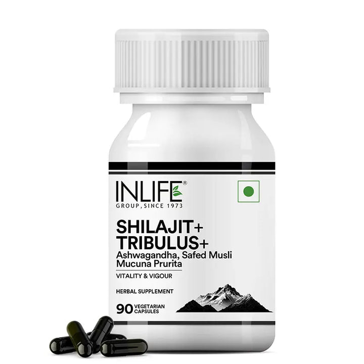 INLIFE Shilajit with Safed Musli | Ashwagandha, Tribulus (Gokshura) Capsules For Men and Women | Strength and Stamina | Ayurvedic Wellness Supplement