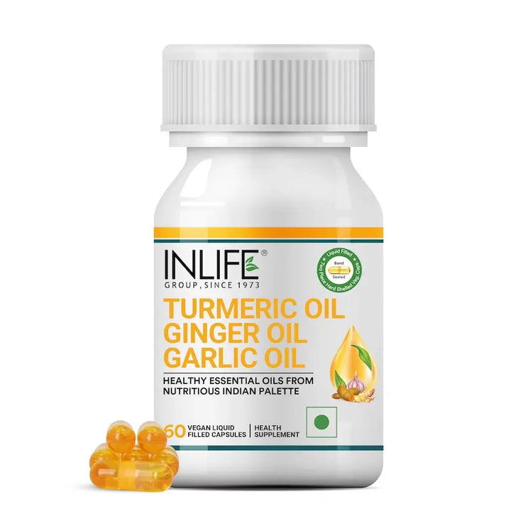 INLIFE Turmeric Ginger Garlic Oil Capsules | Supports Immune and Heart Health | Supplement for Men Women – 60 Liquid Filled Vegetarian Capsules