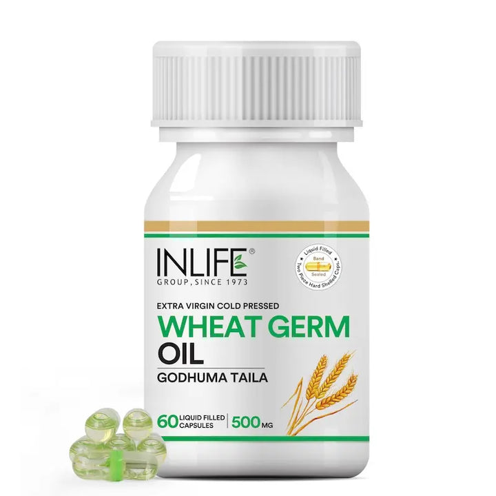 INLIFE Wheat Germ Oil Supplement | Natural Source of Vitamin E, 500 mg - 60 Liquid Filled Capsules