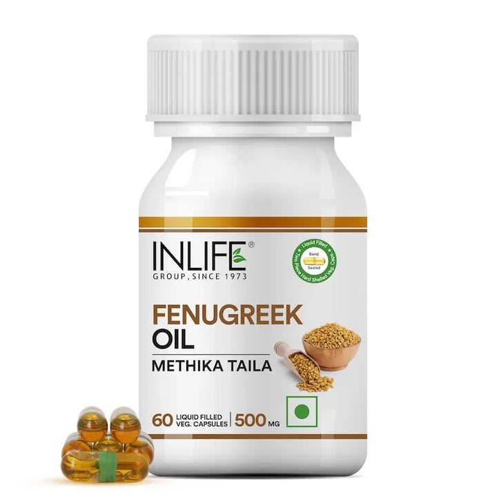 INLIFE Fenugreek Oil Capsule 500mg | Faster & Better Absorption than Extract | Methi Oil Ayurvedic Herbal Supplement - 60 Liquid Filled Vegetarian Capsules