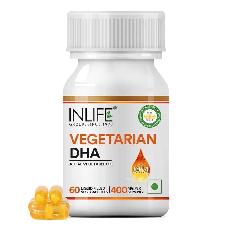 INLIFE Plant Based Omega 3 Supplement | DHA 400mg from Algal Oil | Skin, Eye, Bone, Joint Health - 60 Vegetarian Capsules