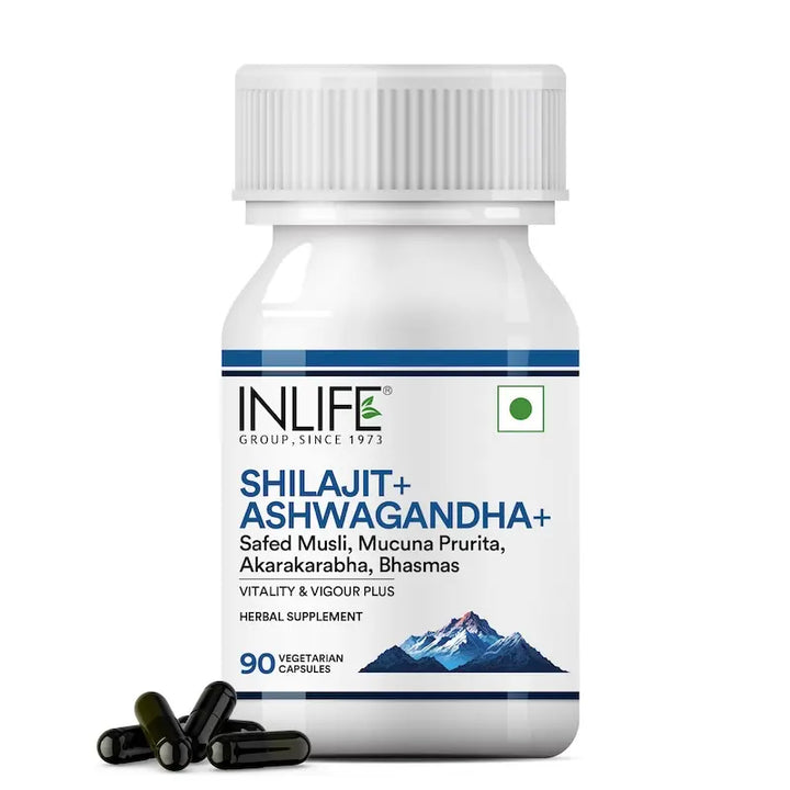 INLIFE Shilajit with Ashwagandha Safed Musli Akarkara | Strength and Stamina | 14 Ayurvedic Ingredients | For Men & Women