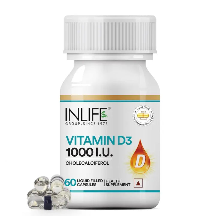 INLIFE Vitamin D3 (Cholecalciferol) 1000 IU - 60 Liquid Filled Capsules