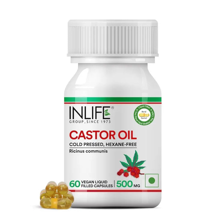 INLIFE Castor Oil Supplement for Hair and Skin, Natural Laxative, 500mg