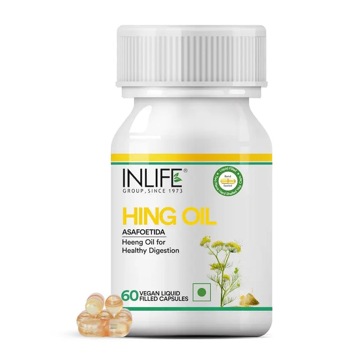 INLIFE Hing Oil Capsule (Asafoetida) | Faster Absorption than Powder | Digestion Support Supplement for Men and Women, 15mg - 60 Liquid Filled Vegetarian Capsules