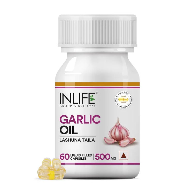 INLIFE Natural Garlic Oil Capsules for Heart Health and Immune Support for Men and Women - 60 Liquid Filled Capsules