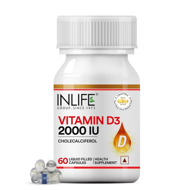 INLIFE Vitamin D3 (Cholecalciferol) 2000 IU - 60 Liquid Filled Capsules