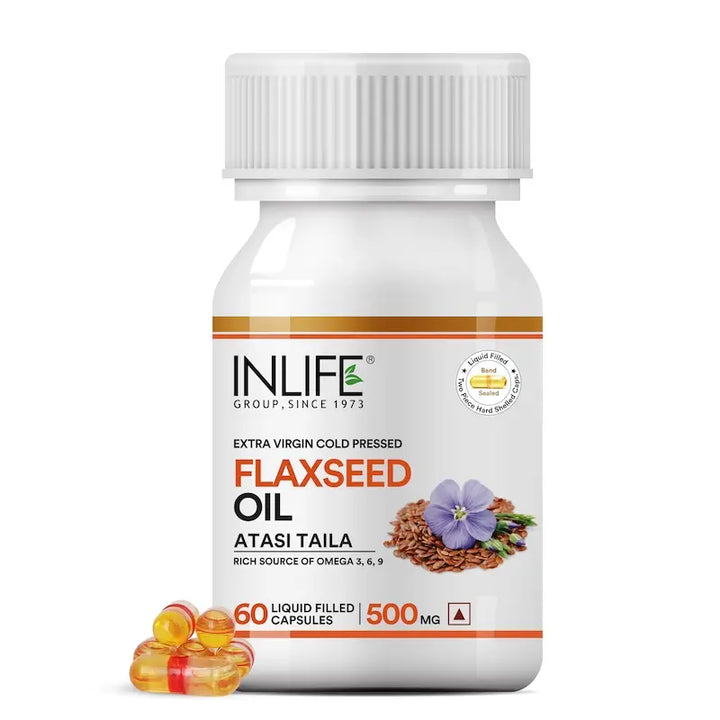 INLIFE Flaxseed Oil (Omega 3 6 9) Fatty Acid Supplement (Quick Release) Extra Virgin Cold Pressed 500 mg - 60 Liquid Filled Hard Shell Capsules