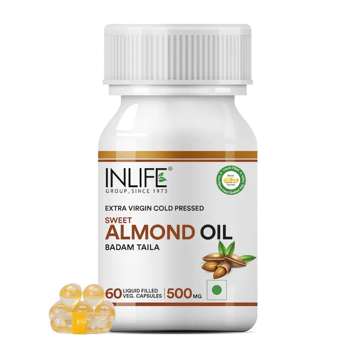 INLIFE Sweet Almond Extra Virgin Cold Pressed Oil, 500mg