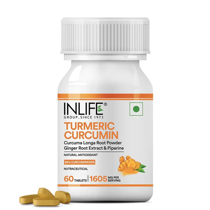 INLIFE Turmeric Curcumin Supplement with Ginger & Black Pepper | Vegetarian Tablets