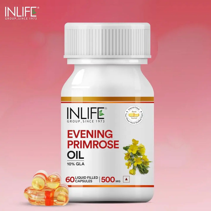 INLIFE Evening Primrose Oil Capsules 500mg | 10% Gamma Lionlenic Acid | Supplement for Hair and Skin - 60 Liquid Filled Capsules