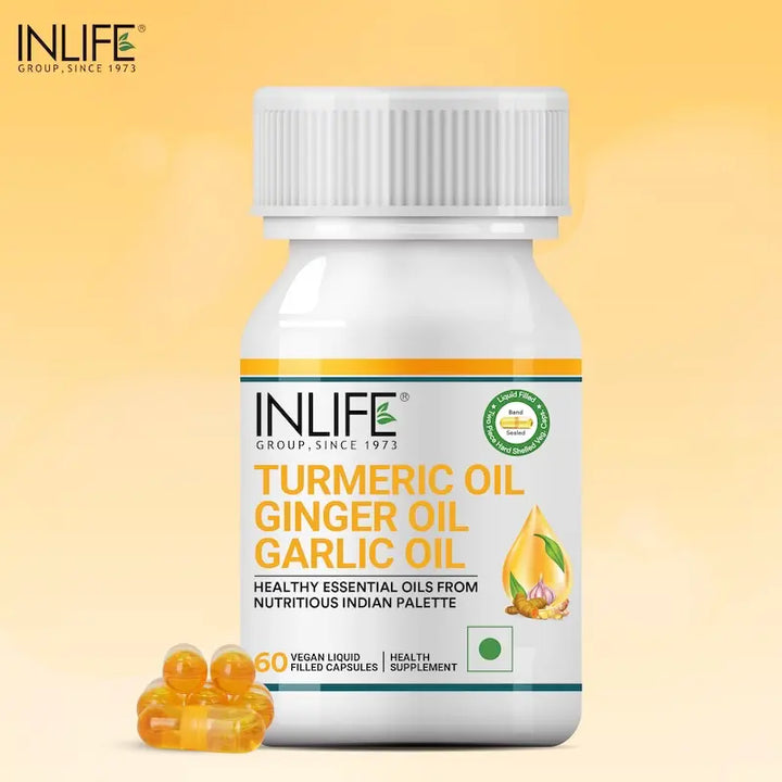 INLIFE Turmeric Ginger Garlic Oil Capsules | Supports Immune and Heart Health | Supplement for Men Women – 60 Liquid Filled Vegetarian Capsules