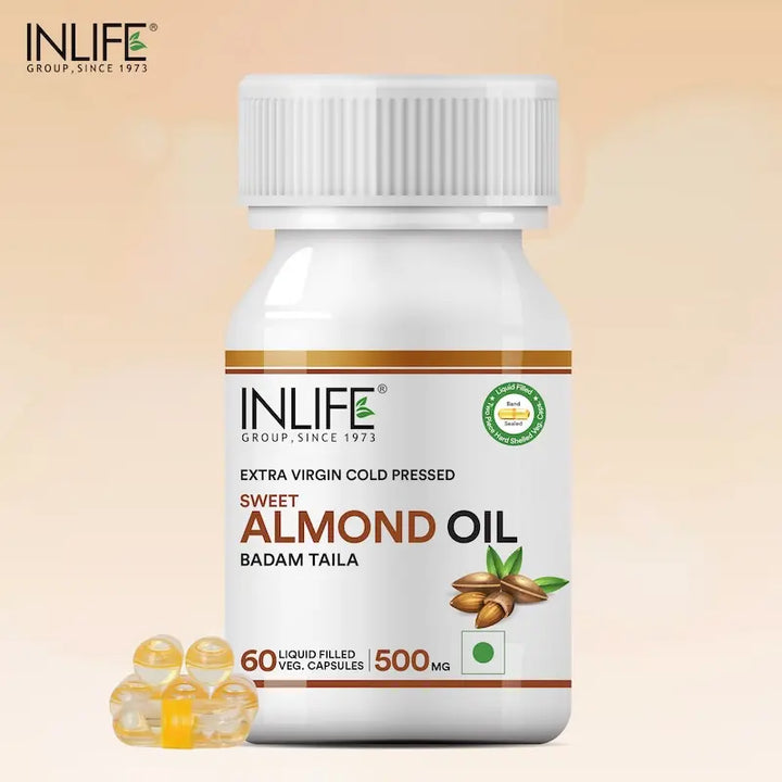 INLIFE Sweet Almond Extra Virgin Cold Pressed Oil, 500mg