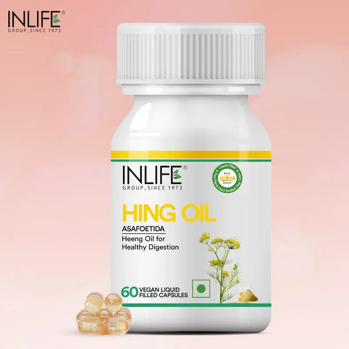 INLIFE Hing Oil Capsule (Asafoetida) | Faster Absorption than Powder | Digestion Support Supplement for Men and Women, 15mg - 60 Liquid Filled Vegetarian Capsules