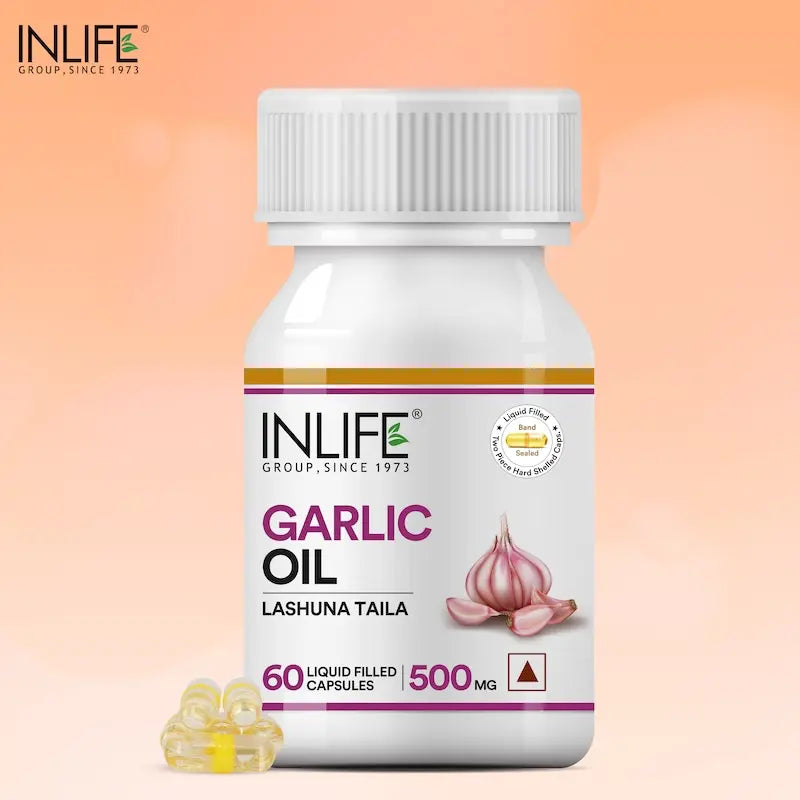 INLIFE Natural Garlic Oil Capsules for Heart Health and Immune Support for Men and Women - 60 Liquid Filled Capsules