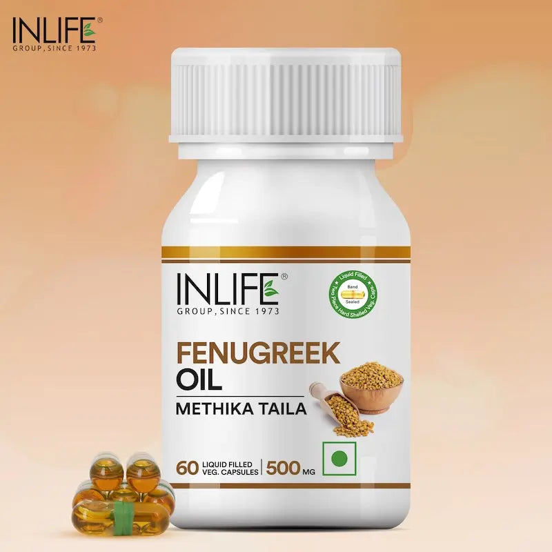 INLIFE Fenugreek Oil Capsule 500mg | Faster & Better Absorption than Extract | Methi Oil Ayurvedic Herbal Supplement - 60 Liquid Filled Vegetarian Capsules