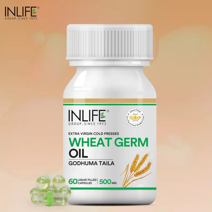 INLIFE Wheat Germ Oil Supplement | Natural Source of Vitamin E, 500 mg - 60 Liquid Filled Capsules