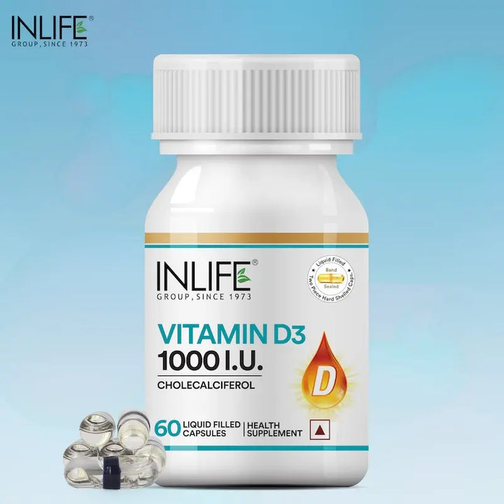 INLIFE Vitamin D3 (Cholecalciferol) 1000 IU - 60 Liquid Filled Capsules