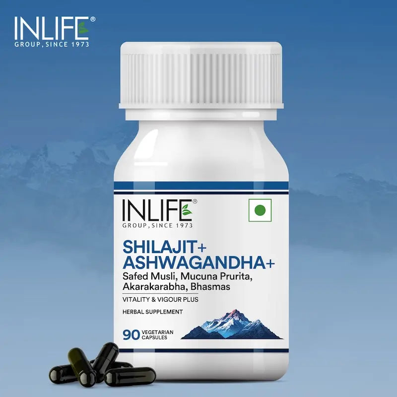 INLIFE Shilajit with Ashwagandha Safed Musli Akarkara | Strength and Stamina | 14 Ayurvedic Ingredients | For Men & Women