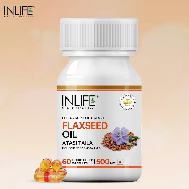 INLIFE Flaxseed Oil (Omega 3 6 9) Fatty Acid Supplement (Quick Release) Extra Virgin Cold Pressed 500 mg - 60 Liquid Filled Hard Shell Capsules