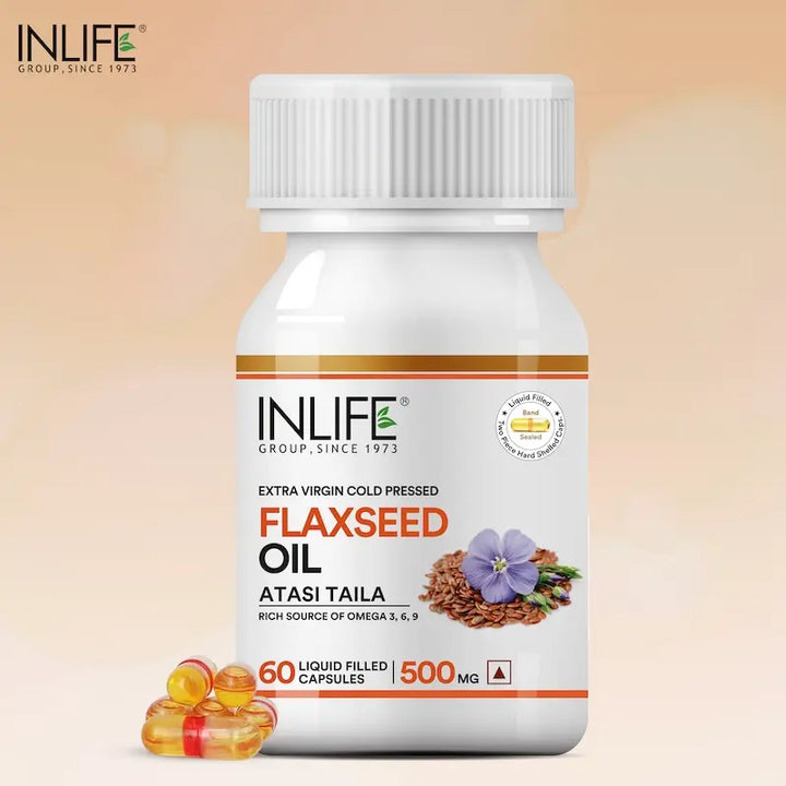 INLIFE Flaxseed Oil (Omega 3 6 9) Fatty Acid Supplement (Quick Release) Extra Virgin Cold Pressed 500 mg - 60 Liquid Filled Hard Shell Capsules