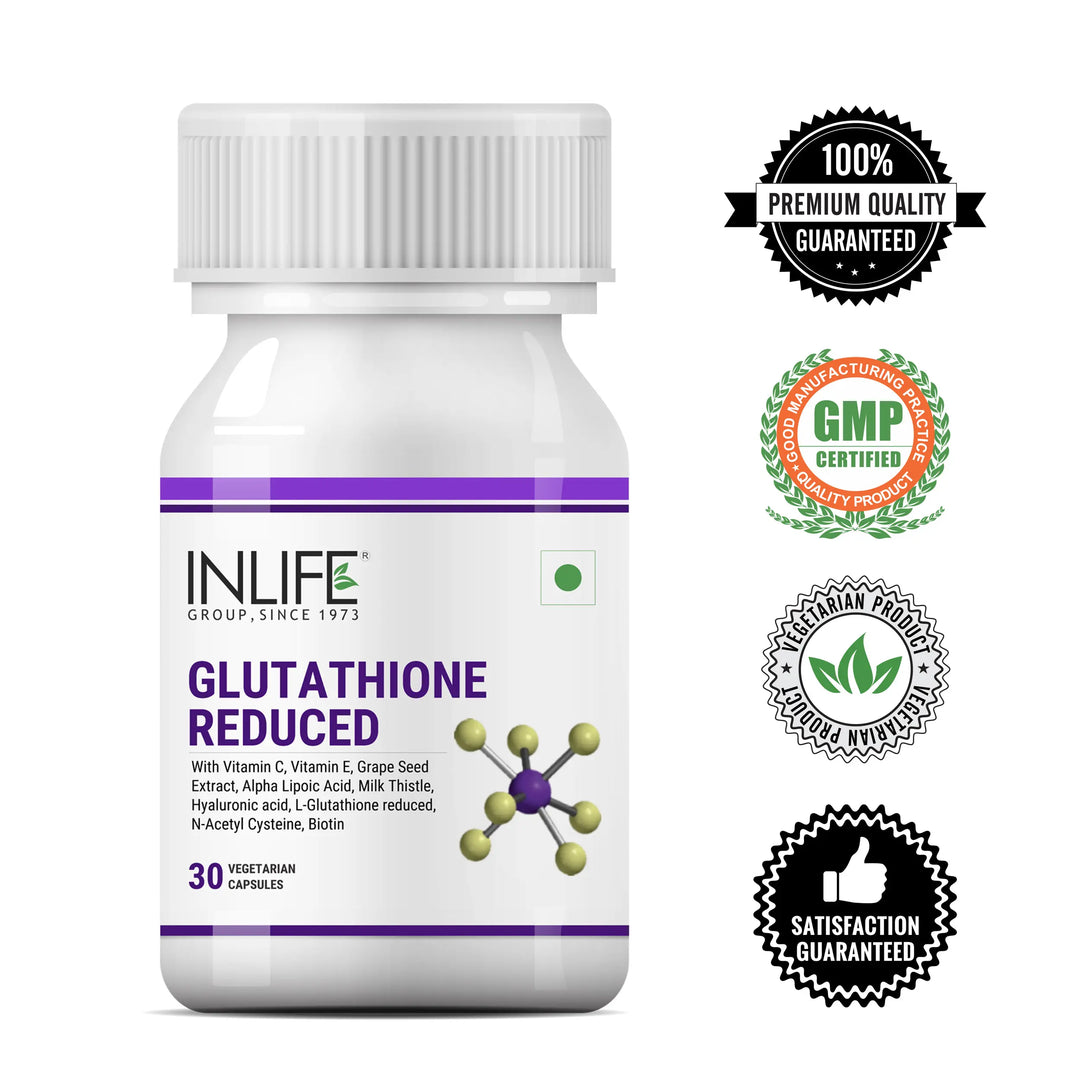 INLIFE L Glutathione Capsules 1000mg | Vitamin C Milk Thistle Grape Seed Extract Biotin | Skin and Liver Health Supplement for Men Women