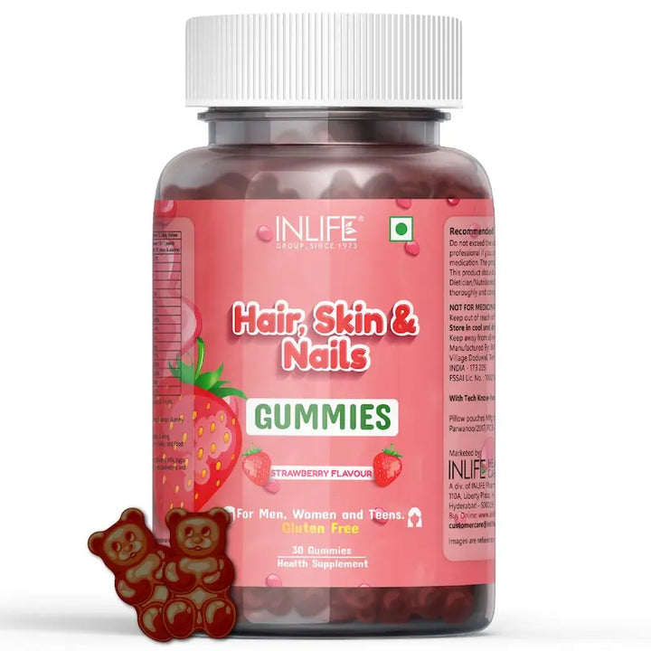 INLIFE Biotin Hair Gummies, Hair Skin & Nails Supplement (Strawberry)