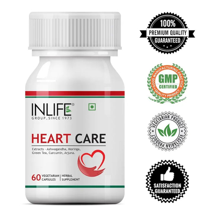 INLIFE Heart Care Supplement, with Ayurvedic Herbs | Arjuna, Moringa, Ashwagandha, Turmeric, Green Tea