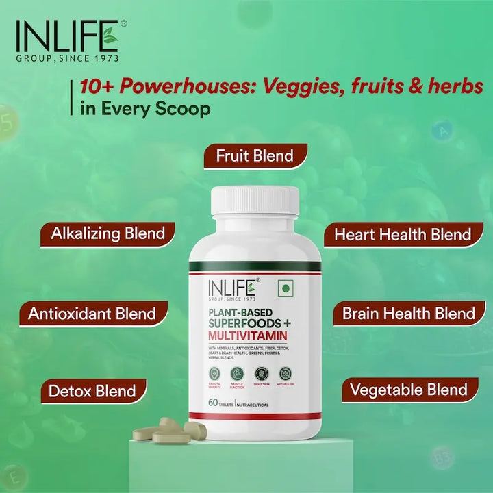 INLIFE Plant Based Multivitamins for Men & Women: Superfood+