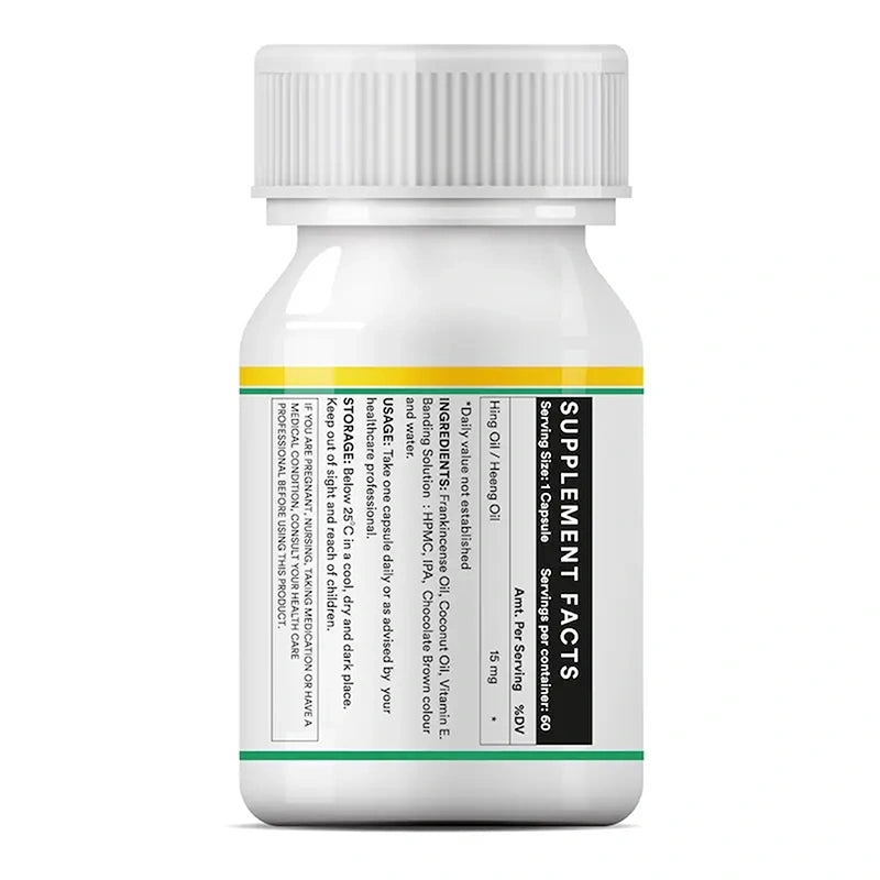 INLIFE Hing Oil Capsule (Asafoetida) | Faster Absorption than Powder | Digestion Support Supplement for Men and Women, 15mg - 60 Liquid Filled Vegetarian Capsules