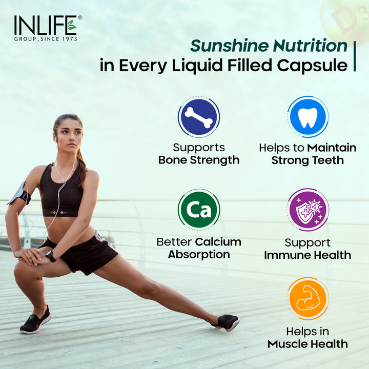 INLIFE Plant Based Vitamin D3 K2 Supplement, 600 IU - 60 Vegetarian Capsules