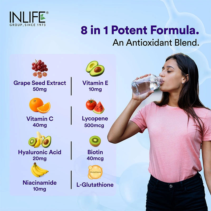 INLIFE L Glutathione Capsules 1000mg | Vitamin C Milk Thistle Grape Seed Extract Biotin | Skin and Liver Health Supplement for Men Women