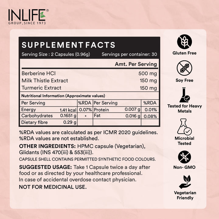INLIFE Berberine Supplement with HCl 500mg, Milk Thistle, Turmeric