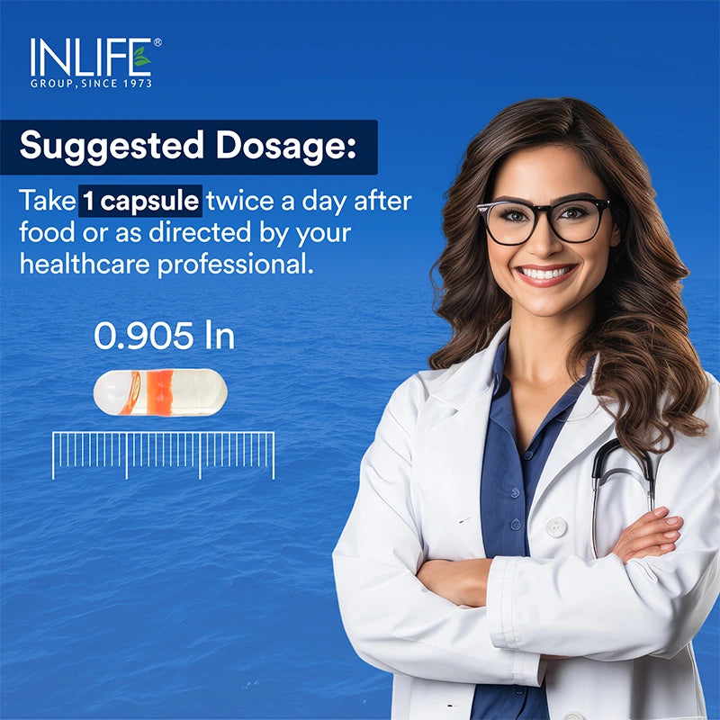 INLIFE Fish Oil Omega 3 Capsule 1000mg | Double Strength | Supplement for Heart, Brain and Joint Health for Men Women | EPA:DHA 36:24 - 60 Liquid Filled Capsules