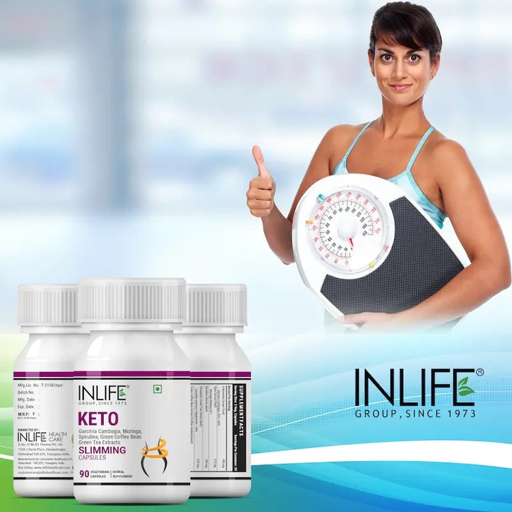 INLIFE Keto Slimming Capsules | Extracts - Garcinia Cambogia, Green Coffee Bean, Green Tea, Spirulina Moringa | Weight Management Supplement