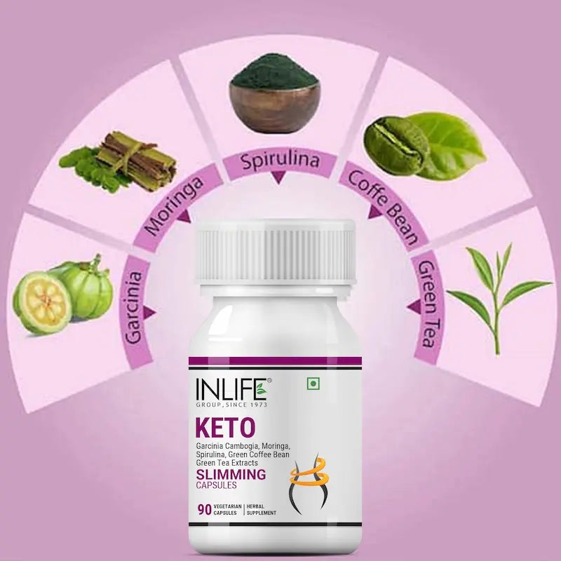 INLIFE Keto Slimming Capsules | Extracts - Garcinia Cambogia, Green Coffee Bean, Green Tea, Spirulina Moringa | Weight Management Supplement