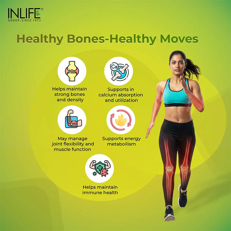 INLIFE Calcium Magnesium Zinc Vitamin D K2 Folic Acid & B12 Supplement