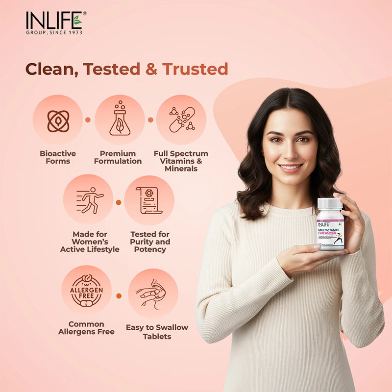 Inlife Multivitamin and Mineral for Women | Shatavari, Hyaluronic Acid, Grape Seed Extract