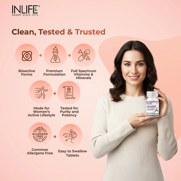 Inlife Multivitamin and Mineral for Women | Shatavari, Hyaluronic Acid, Grape Seed Extract