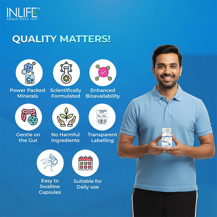 Inlife Zinc Supplements, Chelated Zinc Complex | Men & Women | 120 Veg. Capsules