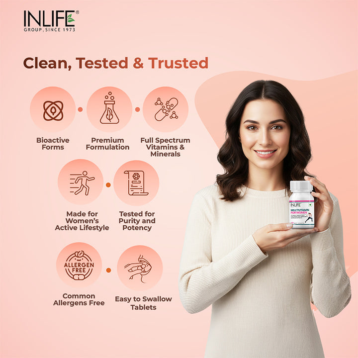 Inlife Multivitamin and Mineral for Women | Shatavari, Hyaluronic Acid, Grape Seed Extract