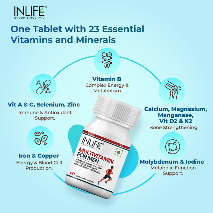 Inlife Multivitamin and Minerals Tablets for Men | Ashwagandha, Ginseng, Grape Seed Extract
