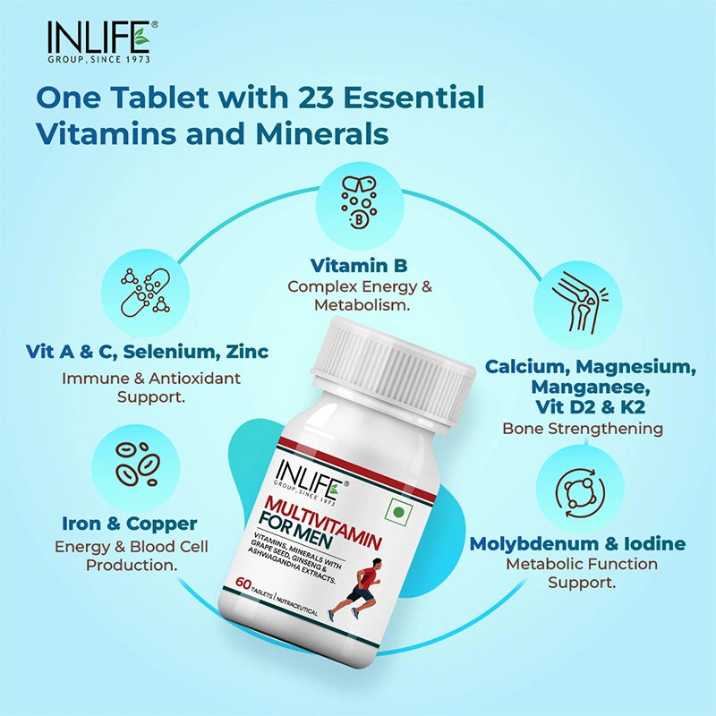 Inlife Multivitamin and Minerals Tablets for Men | Ashwagandha, Ginseng, Grape Seed Extract
